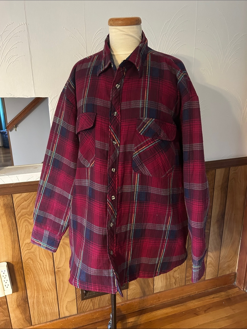 Northwest Territory Oversized Burgundy Plaid Button-Up Shirt Jacket
